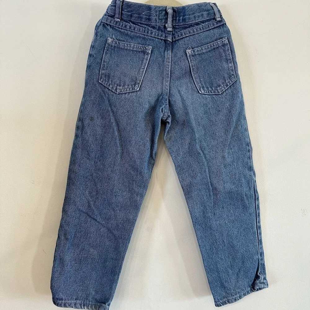 VTG 90's Girl 6/7 Denim Blue Jeans Light‎ Wash Flower Embroidery Cotton